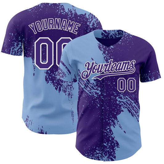 Custom Purple Light Blue-White Abstract Brush Stroke Authentic Baseball Jersey - Main View