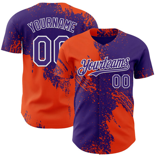 Custom Purple Orange-White Abstract Brush Stroke Authentic Baseball Jersey - Main View