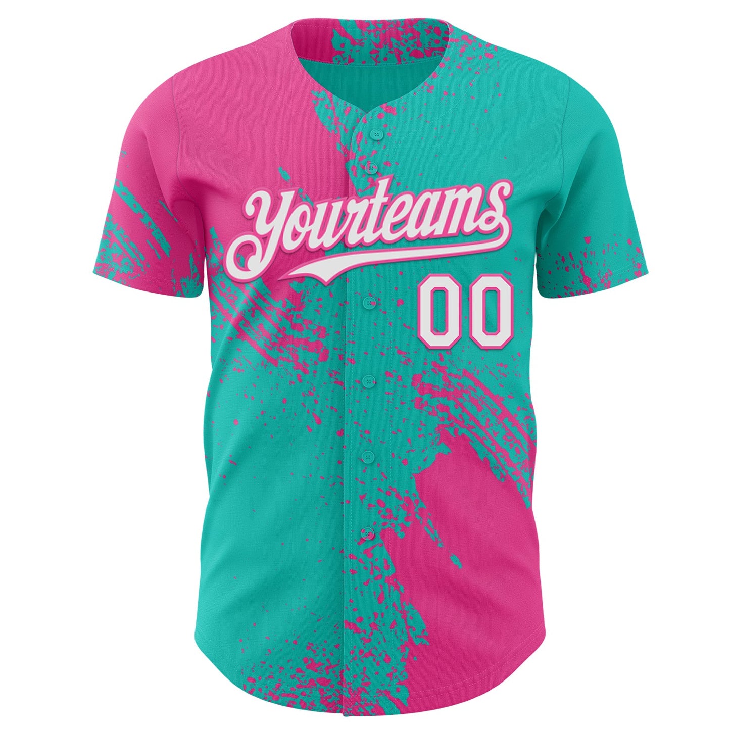 Custom Aqua White-Pink Abstract Brush Stroke Authentic Baseball Jersey view 2