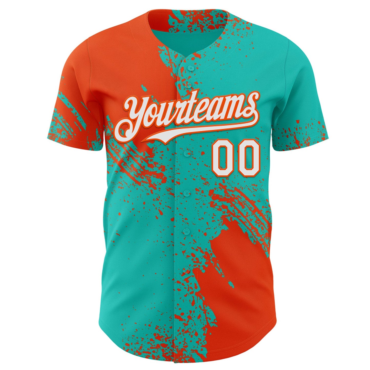 Custom Aqua White-Orange Abstract Brush Stroke Authentic Baseball Jersey view 2