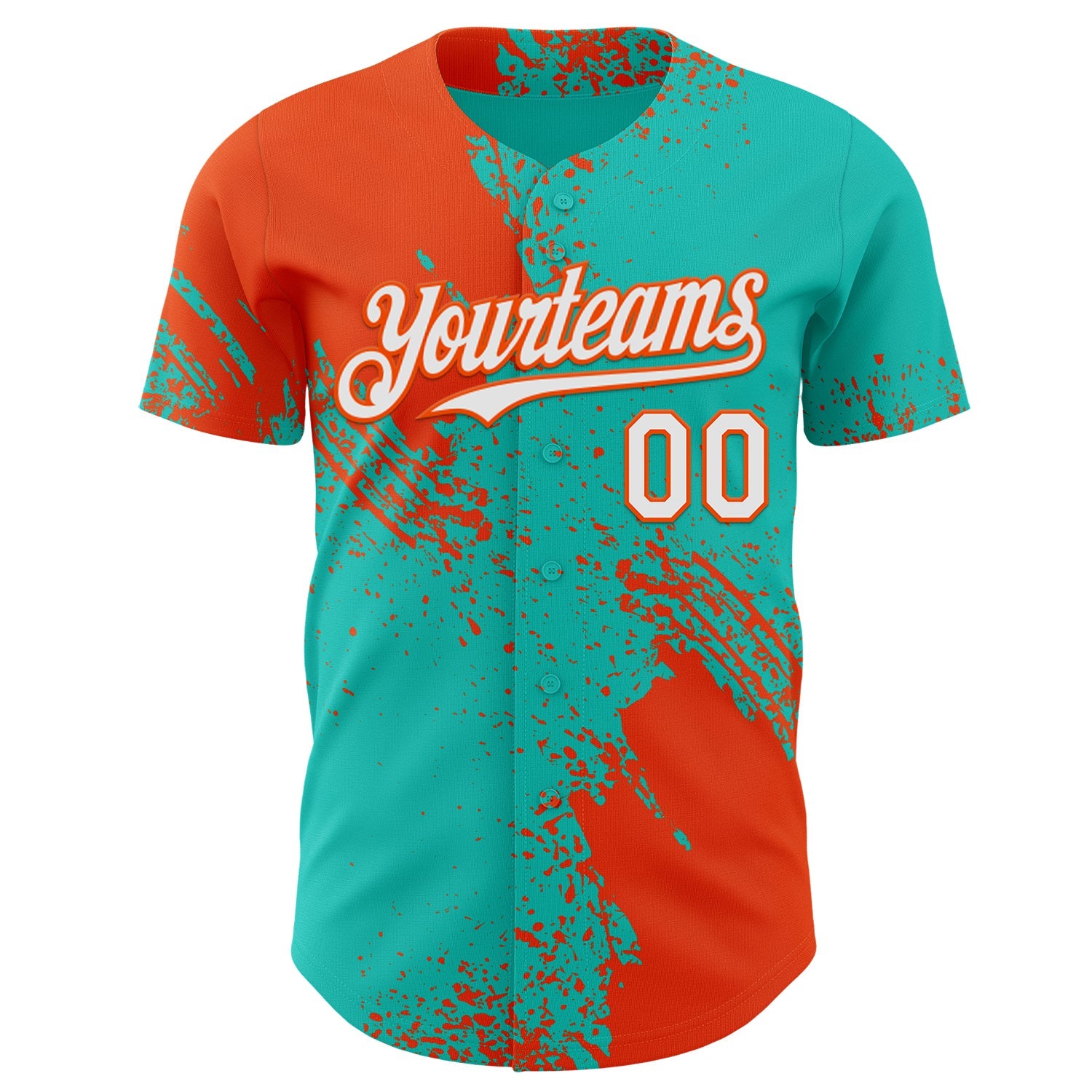 Custom Aqua White-Orange Abstract Brush Stroke Authentic Baseball Jersey view 2