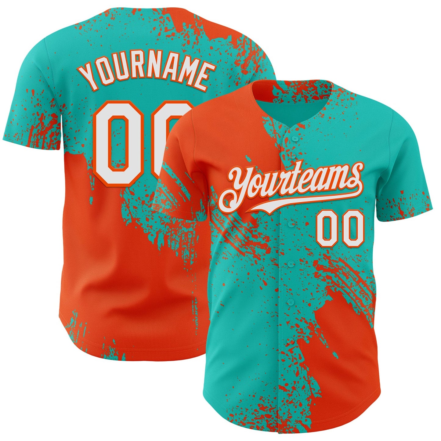 Custom Aqua White-Orange Abstract Brush Stroke Authentic Baseball Jersey - Main View