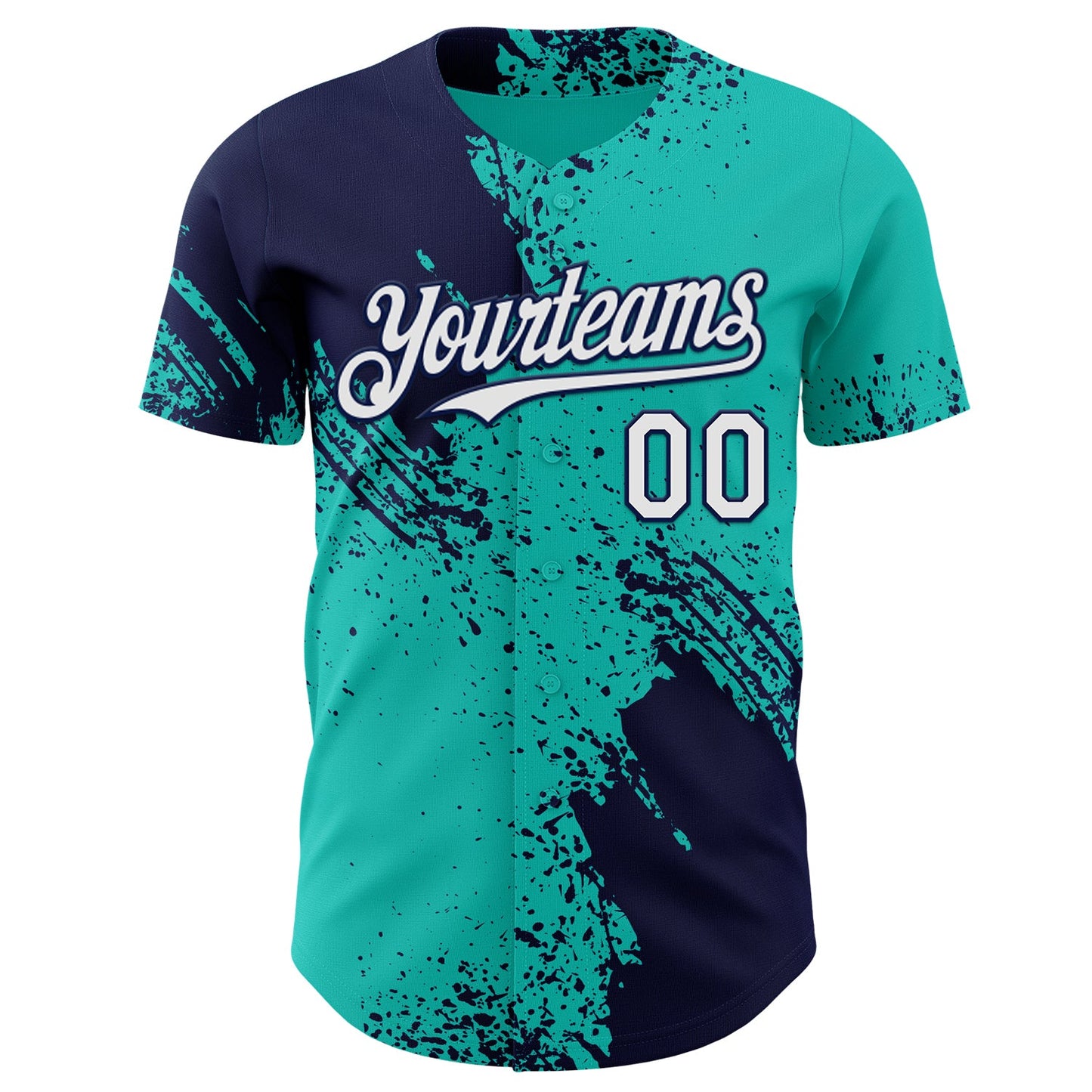 Custom Aqua White-Navy Abstract Brush Stroke Authentic Baseball Jersey view 2