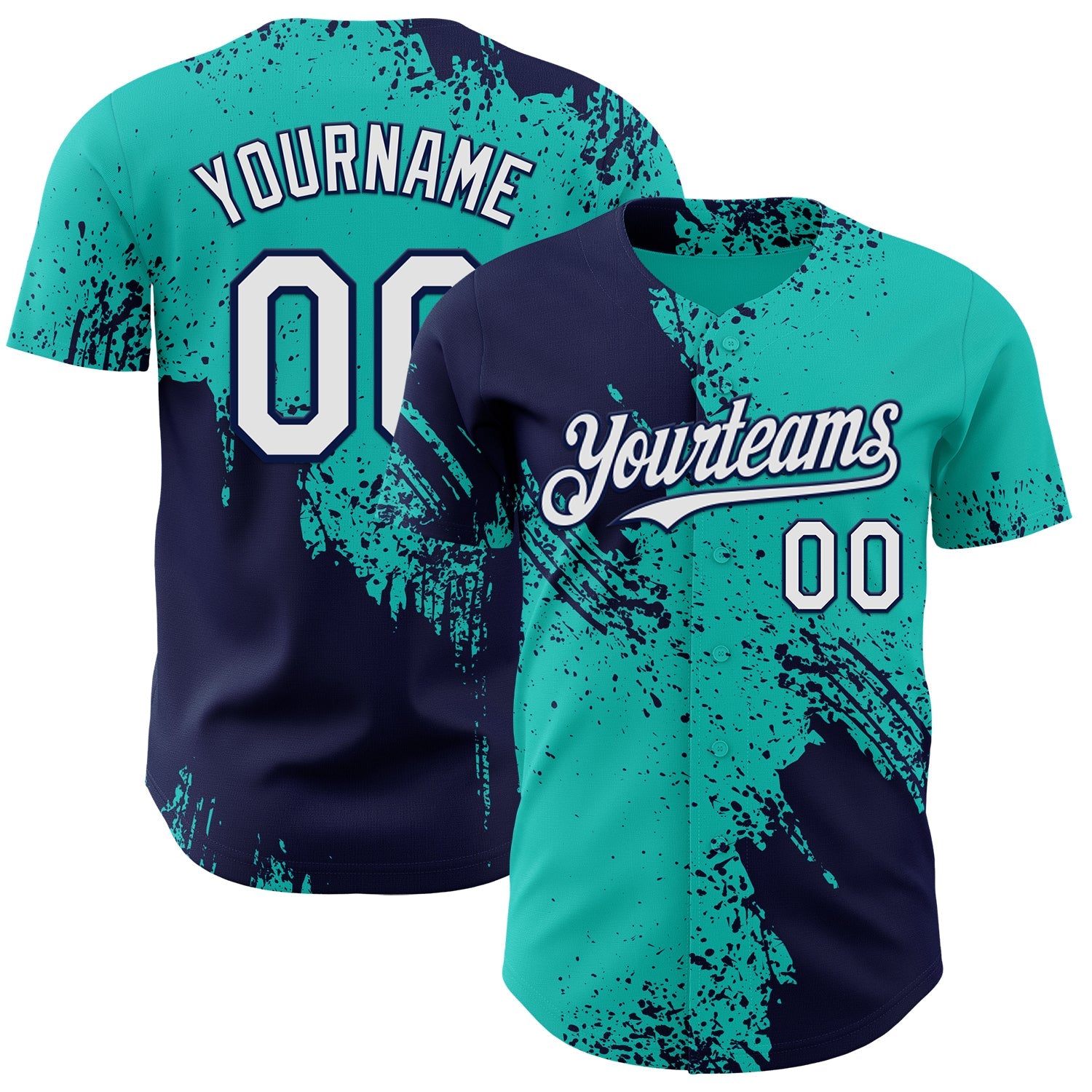 Custom Aqua White-Navy Abstract Brush Stroke Authentic Baseball Jersey - Main View