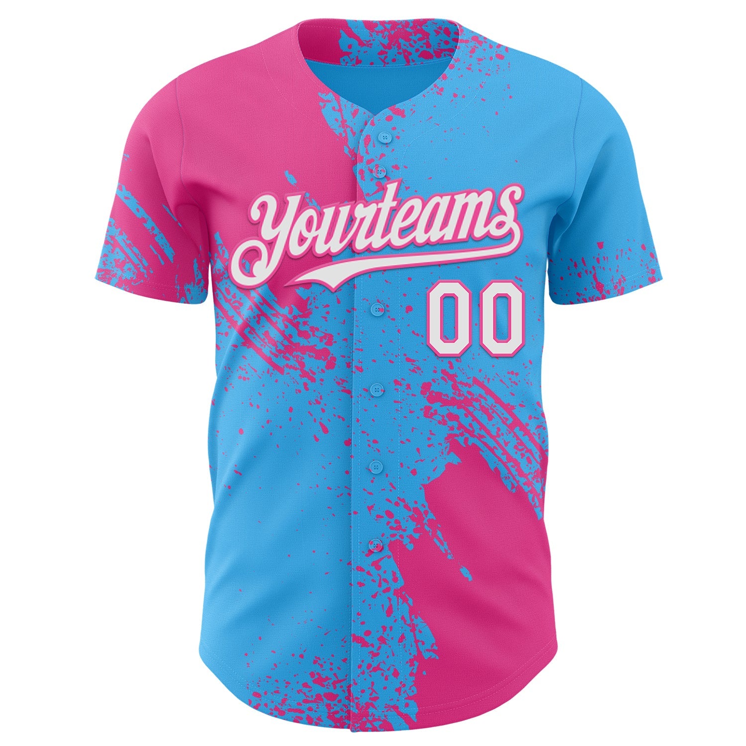 Custom Sky Blue White-Pink Abstract Brush Stroke Authentic Baseball Jersey view 2