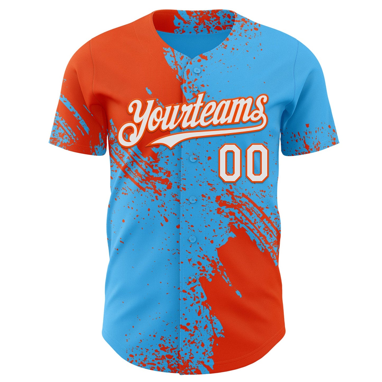 Custom Sky Blue White-Orange Abstract Brush Stroke Authentic Baseball Jersey view 2
