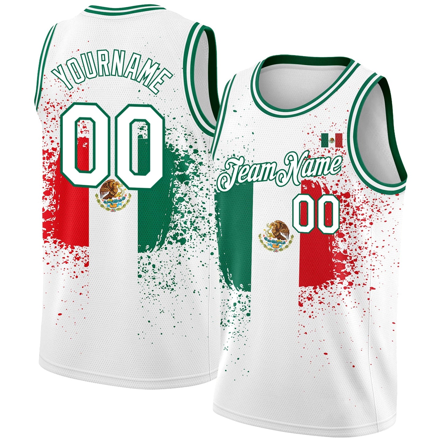 Custom White Kelly Green-Red 3D Mexican Flag Authentic Basketball Jersey - Main View