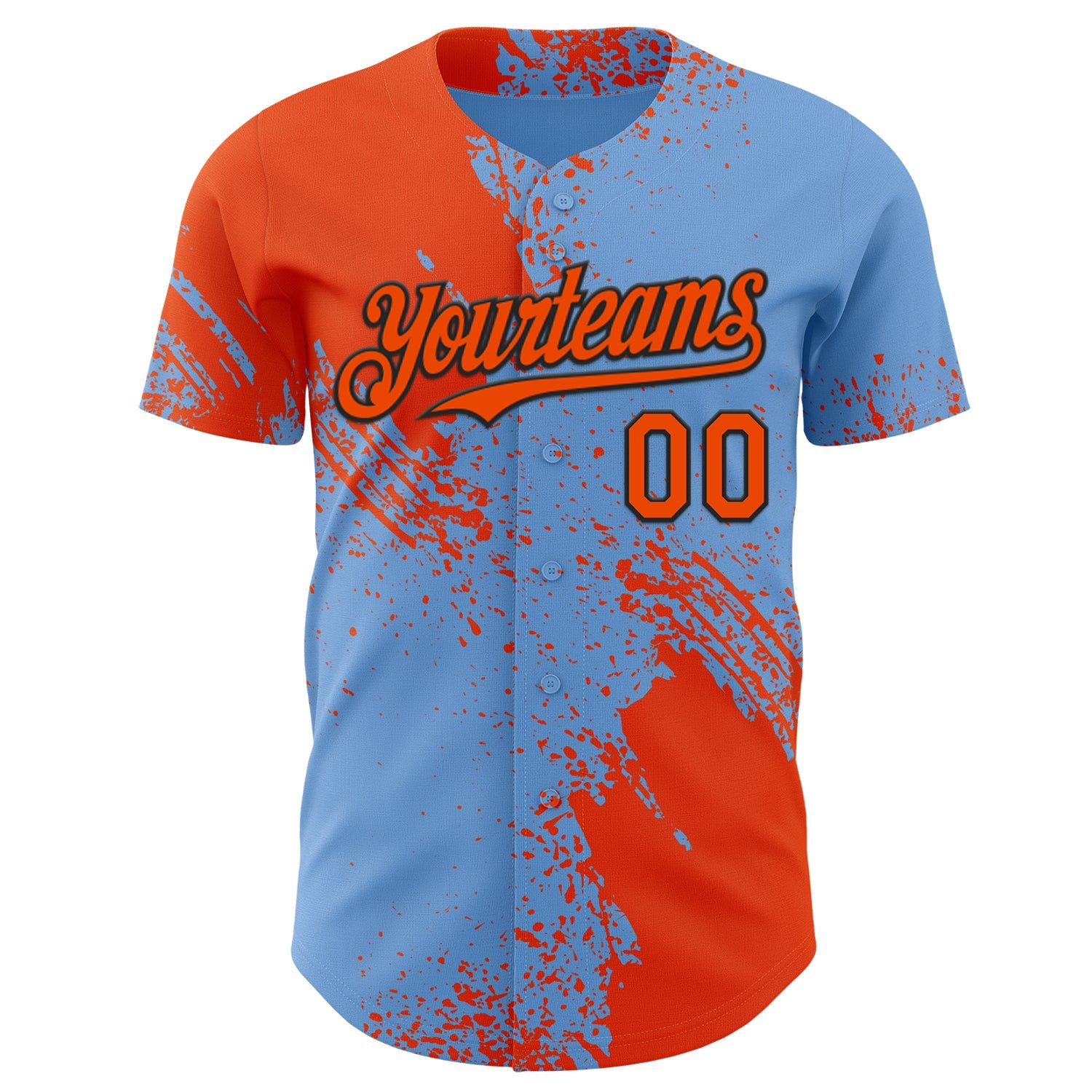 Custom Light Blue Orange-Black Abstract Brush Stroke Authentic Baseball Jersey view 2
