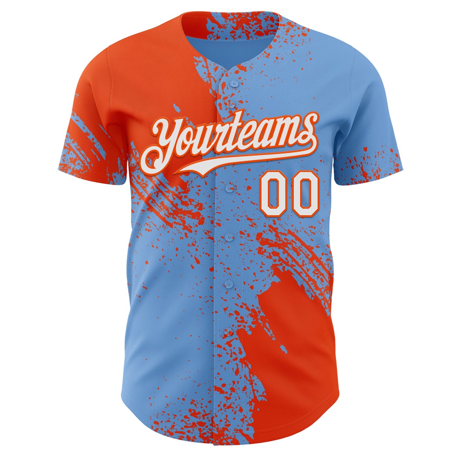 Custom Light Blue White-Orange Abstract Brush Stroke Authentic Baseball Jersey view 2
