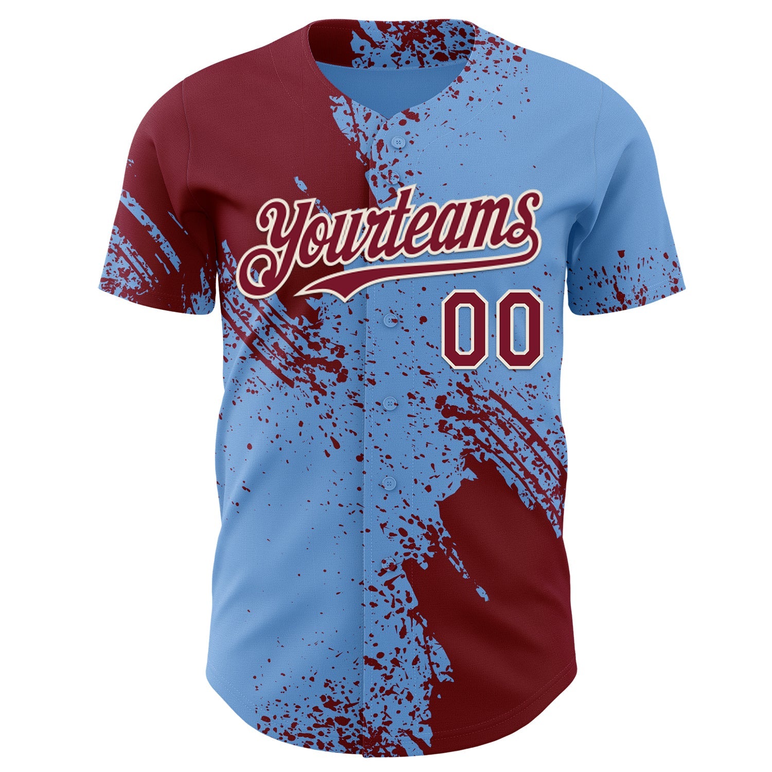 Custom Light Blue Crimson-Cream Abstract Brush Stroke Authentic Baseball Jersey view 2