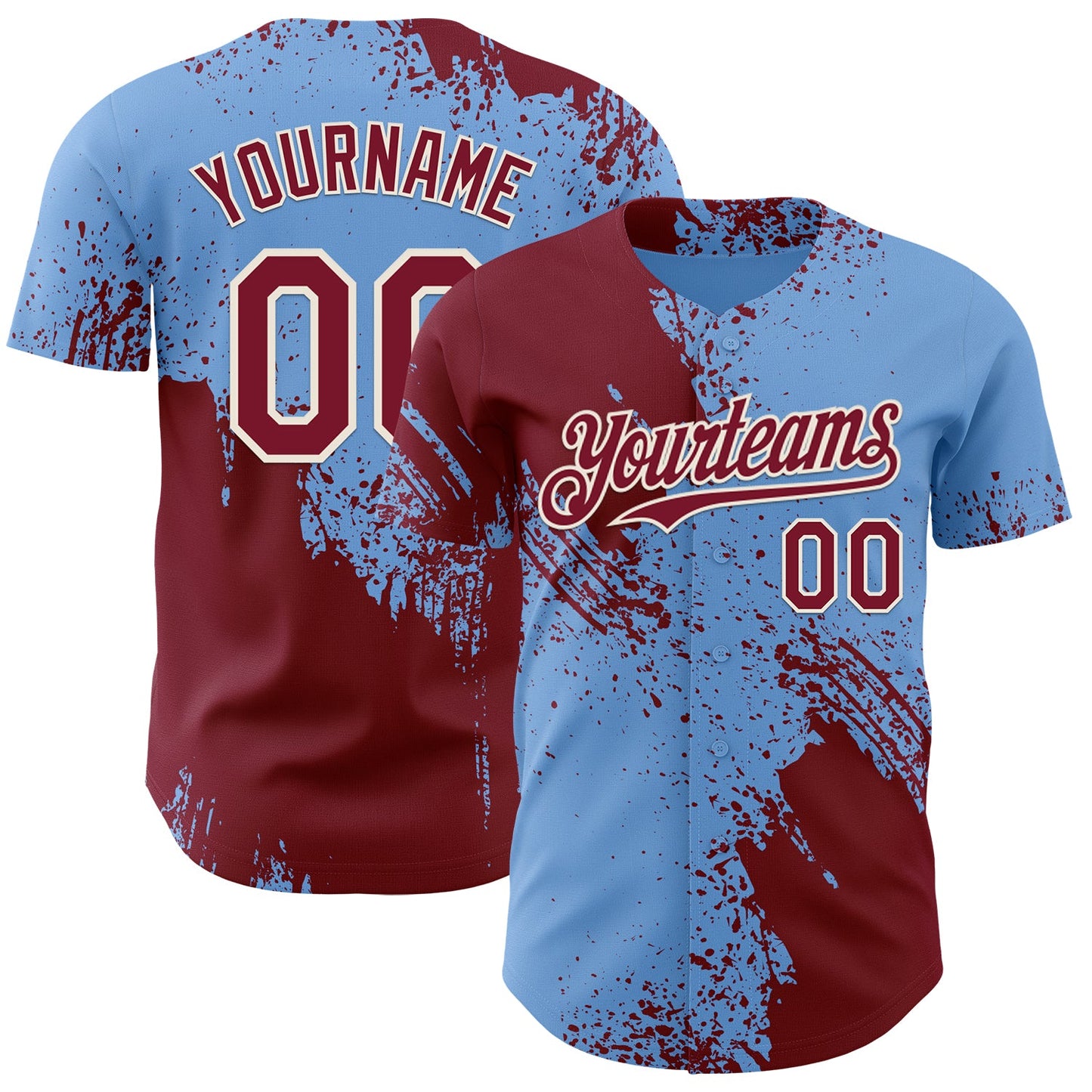 Custom Light Blue Crimson-Cream Abstract Brush Stroke Authentic Baseball Jersey - Main View
