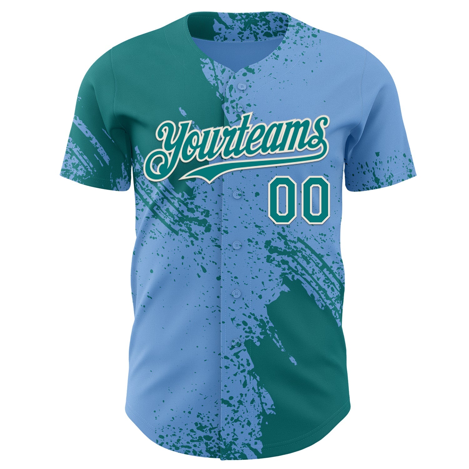 Custom Light Blue Teal-Cream Abstract Brush Stroke Authentic Baseball Jersey view 2