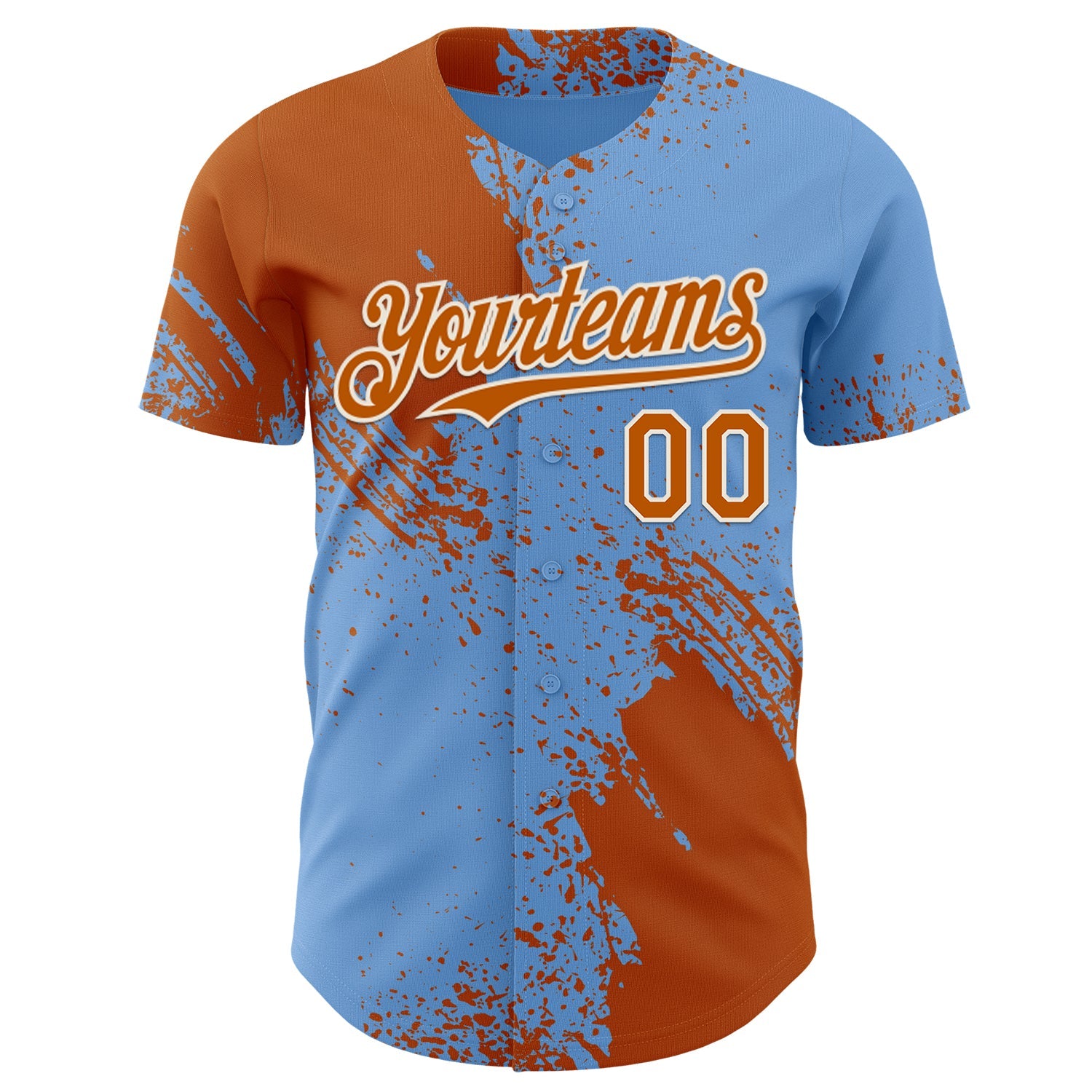 Custom Light Blue Texas Orange-Cream Abstract Brush Stroke Authentic Baseball Jersey view 2