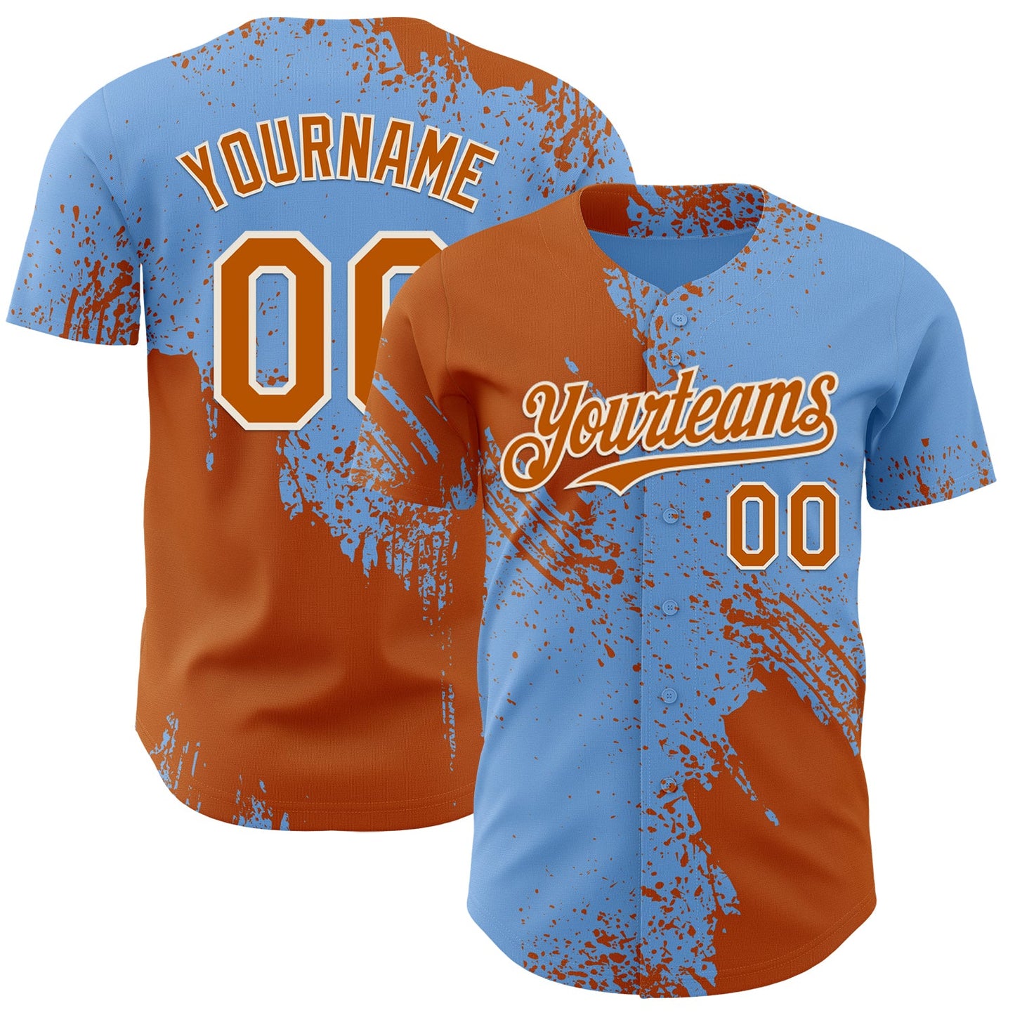 Custom Light Blue Texas Orange-Cream Abstract Brush Stroke Authentic Baseball Jersey - Main View