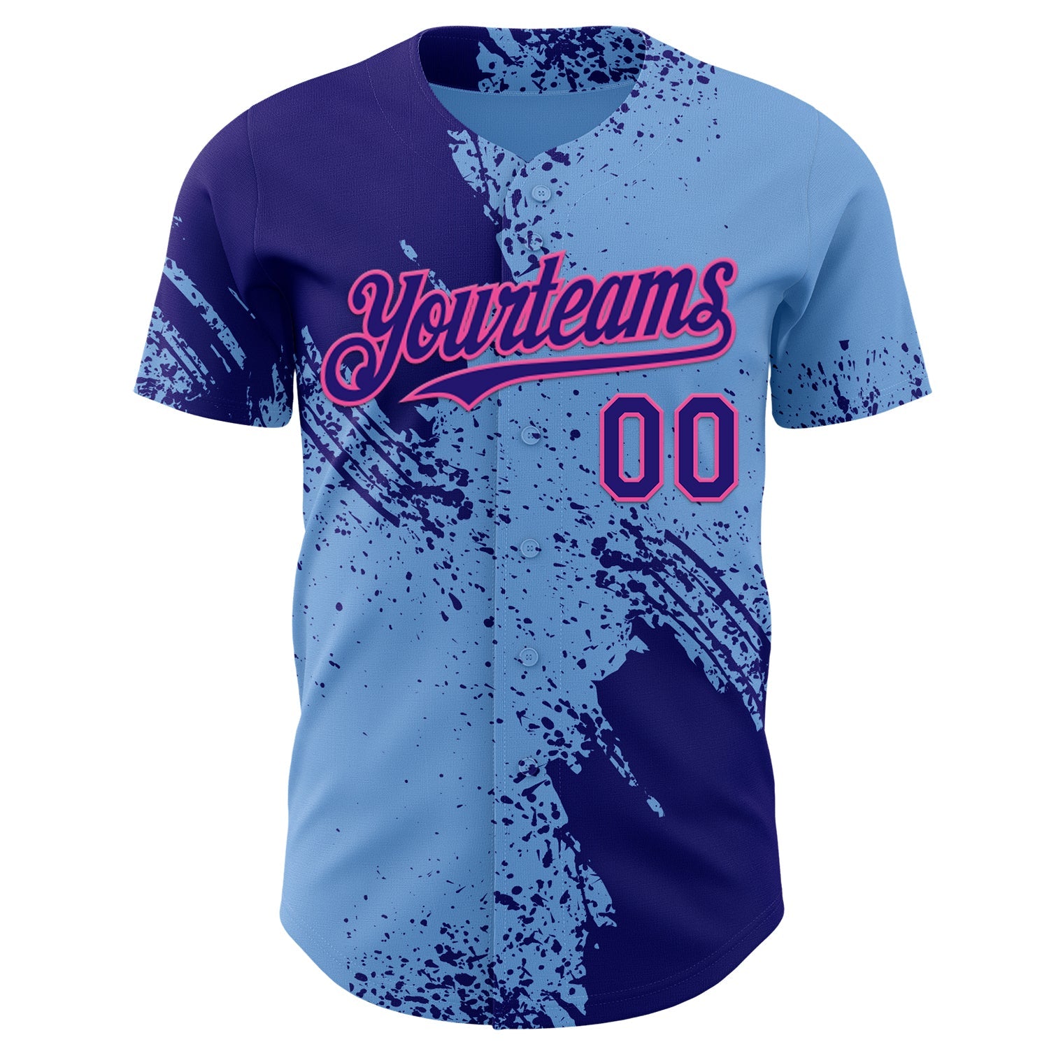 Custom Light Blue Dark Purple-Pink Abstract Brush Stroke Authentic Baseball Jersey view 2