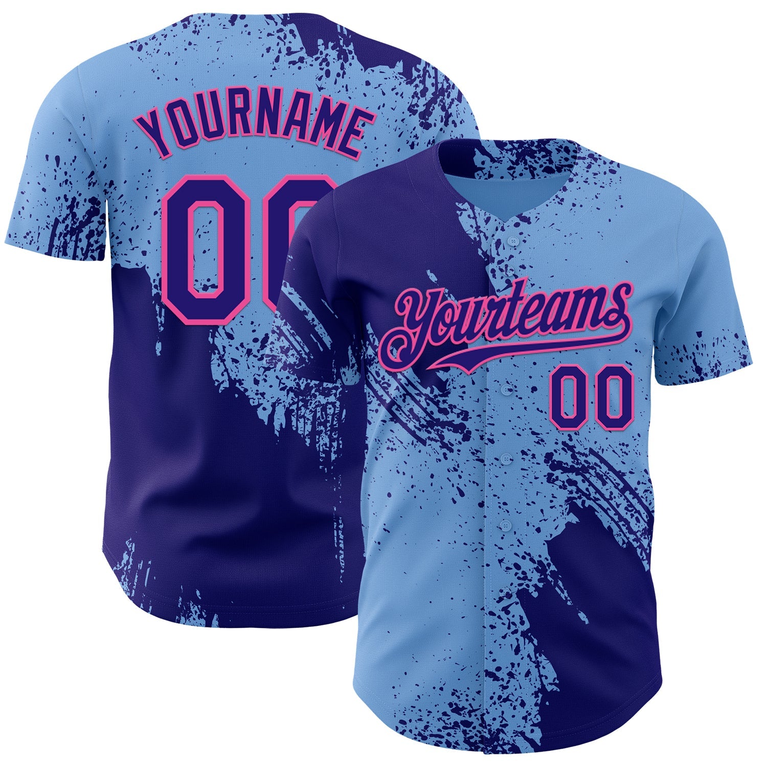 Custom Light Blue Dark Purple-Pink Abstract Brush Stroke Authentic Baseball Jersey - Main View