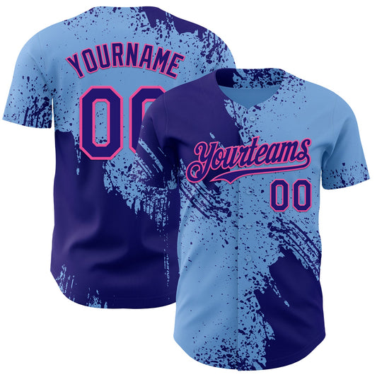 Custom Light Blue Dark Purple-Pink Abstract Brush Stroke Authentic Baseball Jersey - Main View