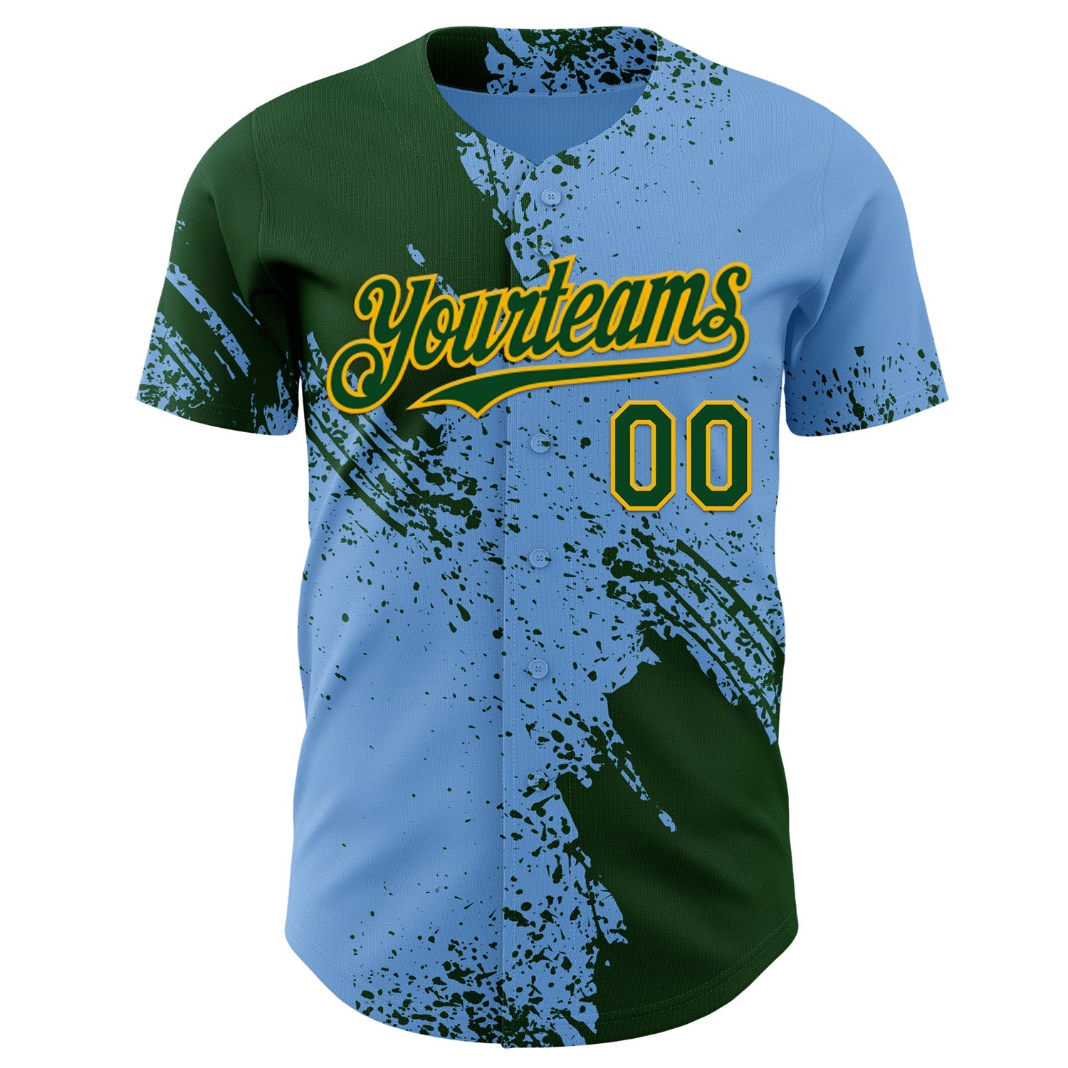 Custom Light Blue Green-Gold Abstract Brush Stroke Authentic Baseball Jersey view 2
