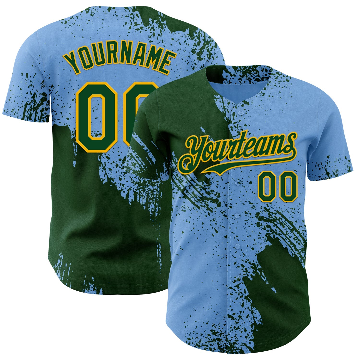 Custom Light Blue Green-Gold Abstract Brush Stroke Authentic Baseball Jersey - Main View