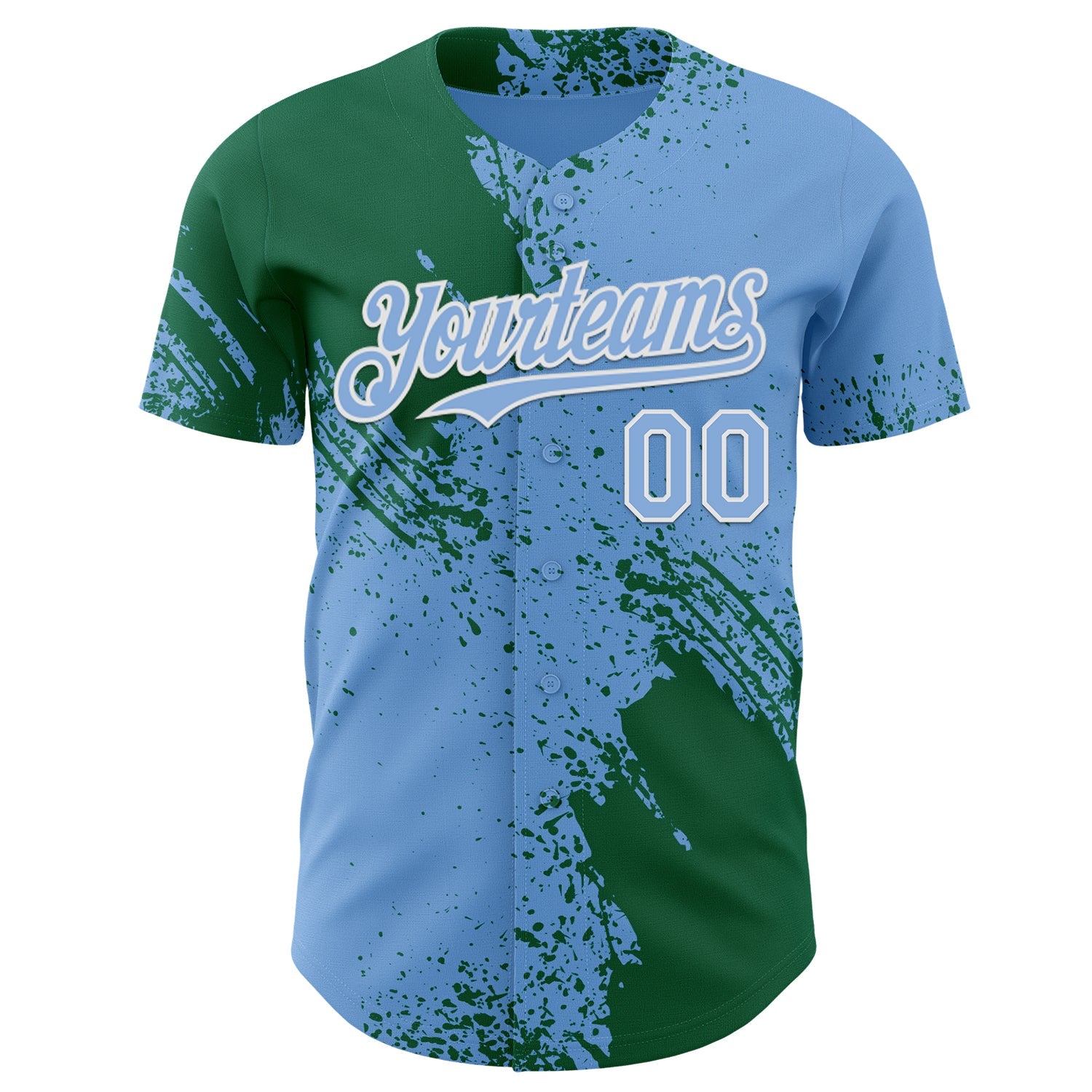 Custom Light Blue Kelly Green-White Abstract Brush Stroke Authentic Baseball Jersey view 2