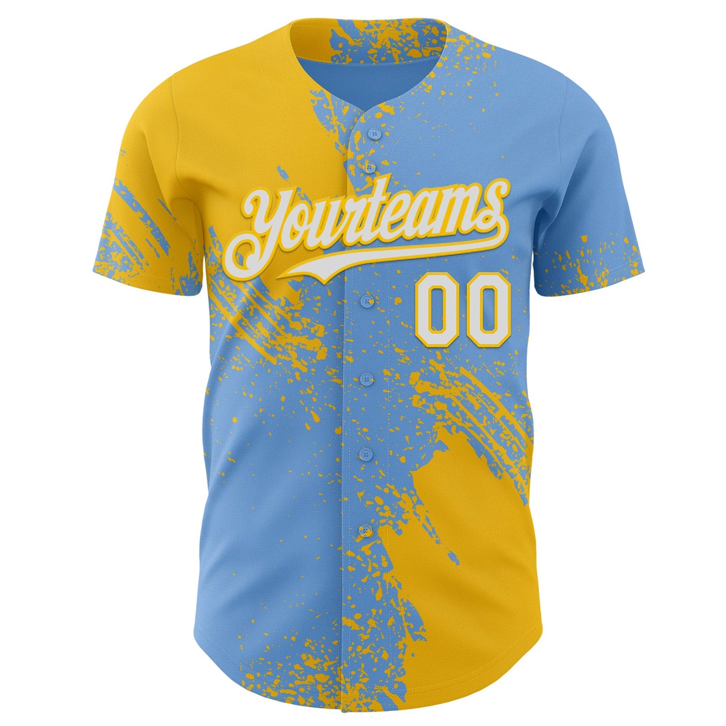 Custom Light Blue White-Yellow Abstract Brush Stroke Authentic Baseball Jersey view 2