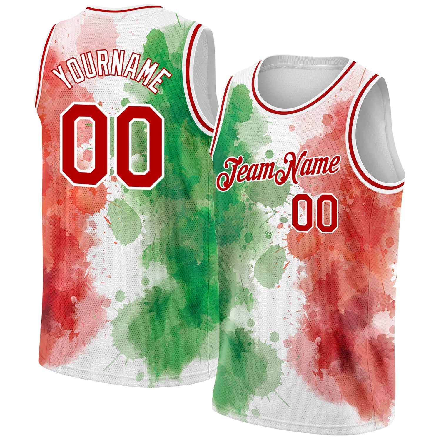 Custom Kelly Green Red-White 3D Mexico Watercolored Splashes Grunge Design Authentic Basketball Jersey - Main View