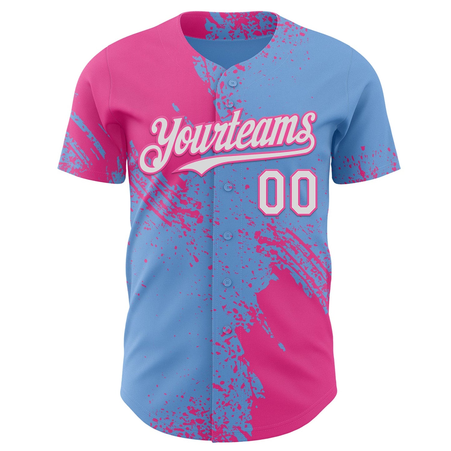 Custom Light Blue White-Pink Abstract Brush Stroke Authentic Baseball Jersey view 2