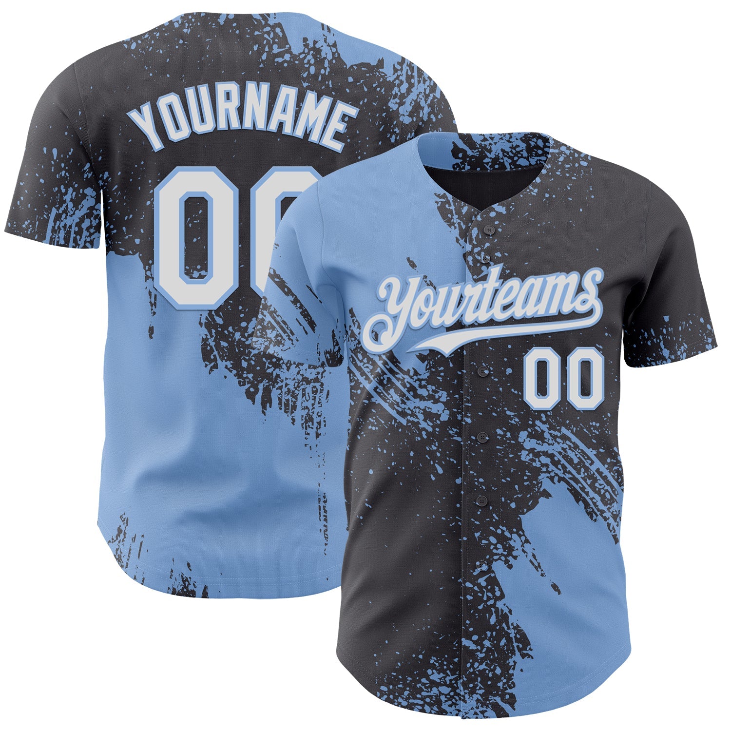 Custom Steel Gray White-Light Blue Abstract Brush Stroke Authentic Baseball Jersey - Main View