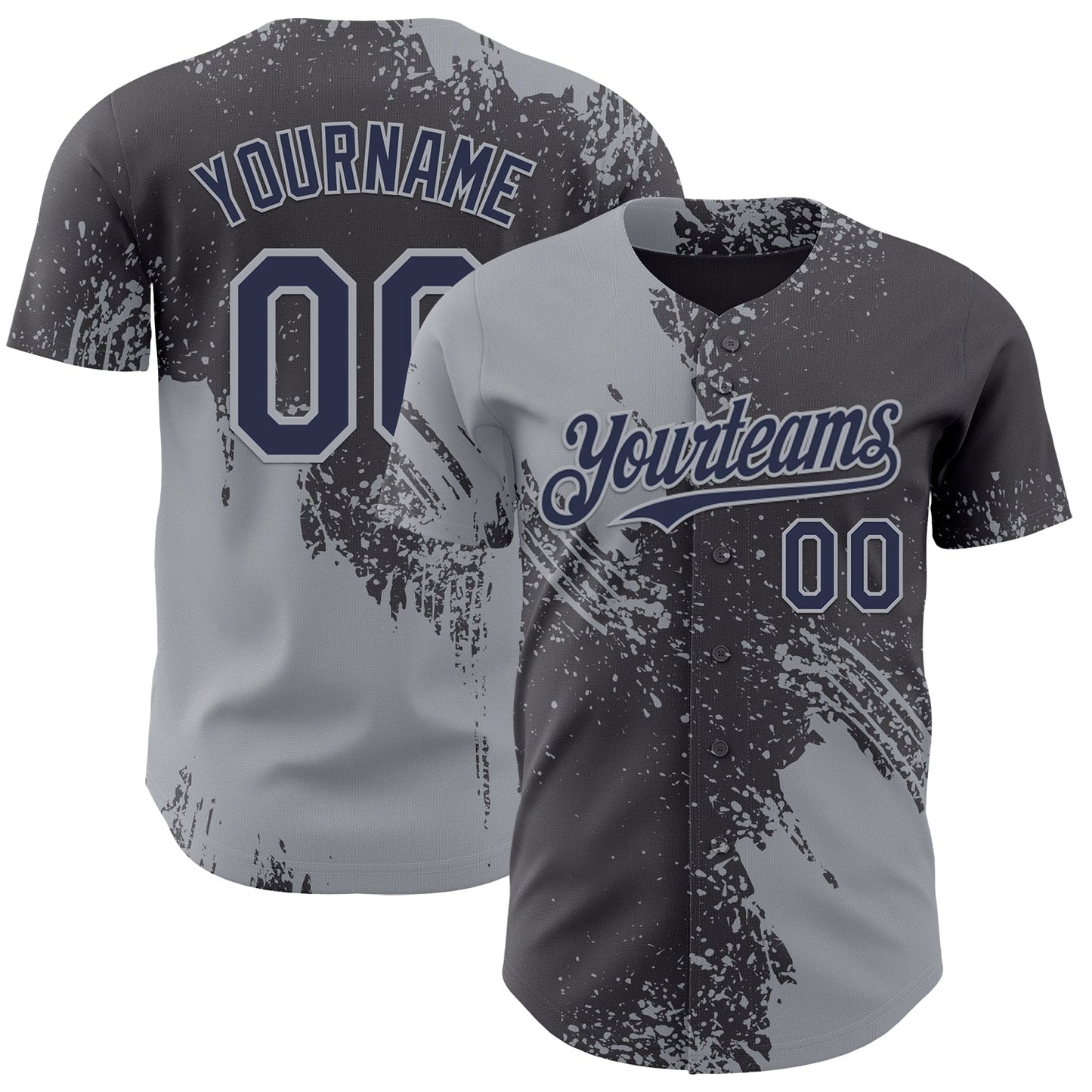 Custom Steel Gray Navy-Gray Abstract Brush Stroke Authentic Baseball Jersey - Main View