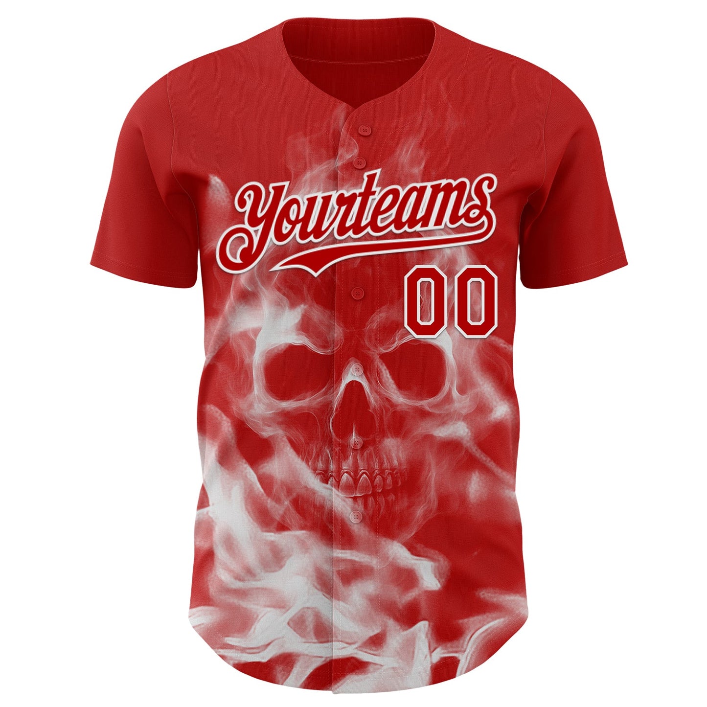Custom Red-White Flames Skull Smoke Authentic Baseball Jersey view 2