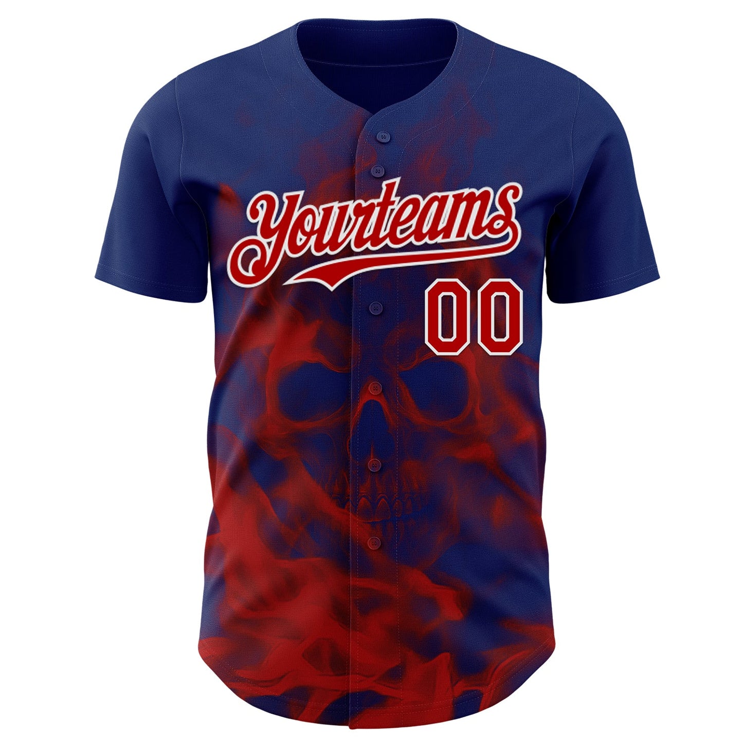 Custom Royal Red-White Flames Skull Smoke Authentic Baseball Jersey view 2