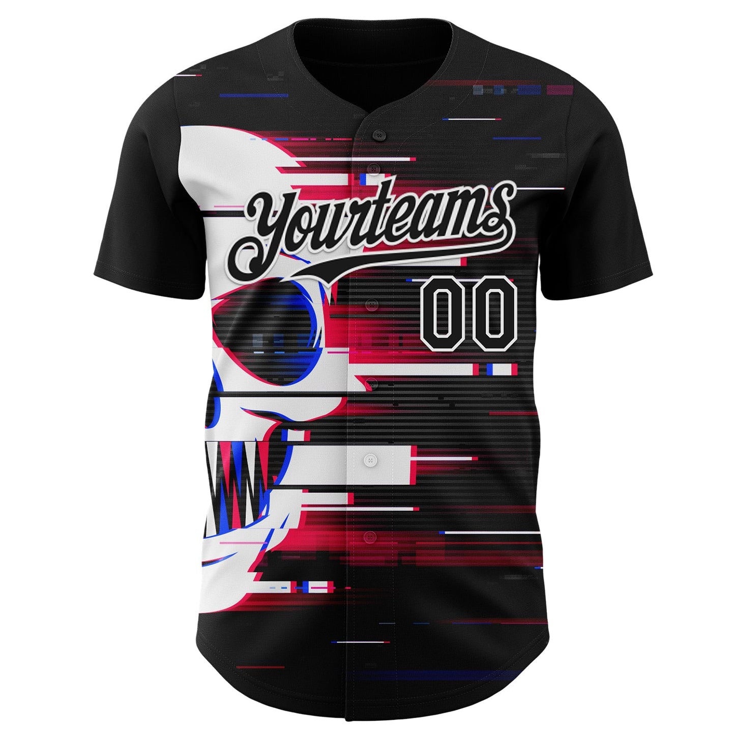 Custom Black-White Skull Authentic Baseball Jersey view 2