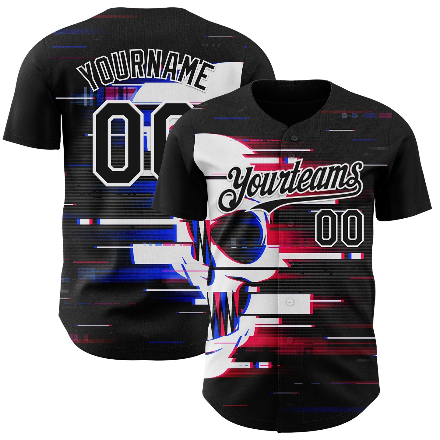 Custom Black-White Skull Authentic Baseball Jersey - Main View