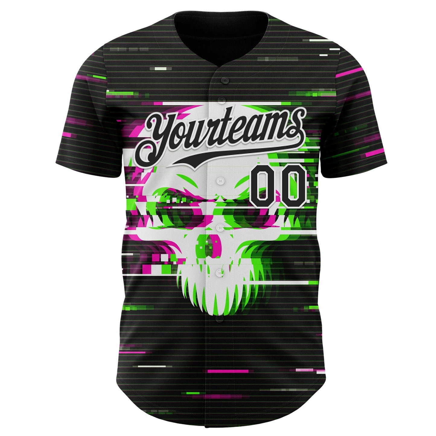 Custom Black-White Skull Authentic Baseball Jersey view 2