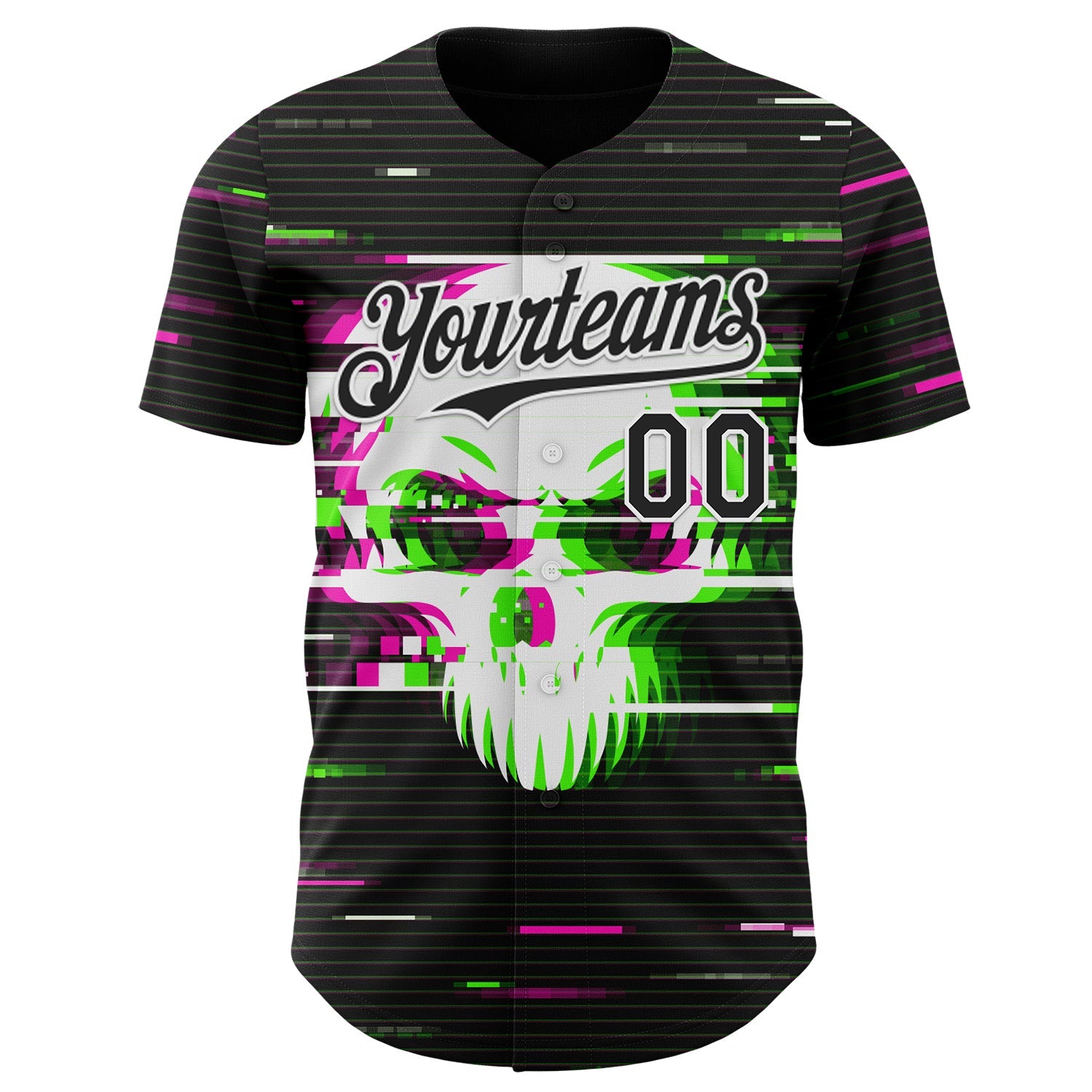 Custom Black-White Skull Authentic Baseball Jersey view 2