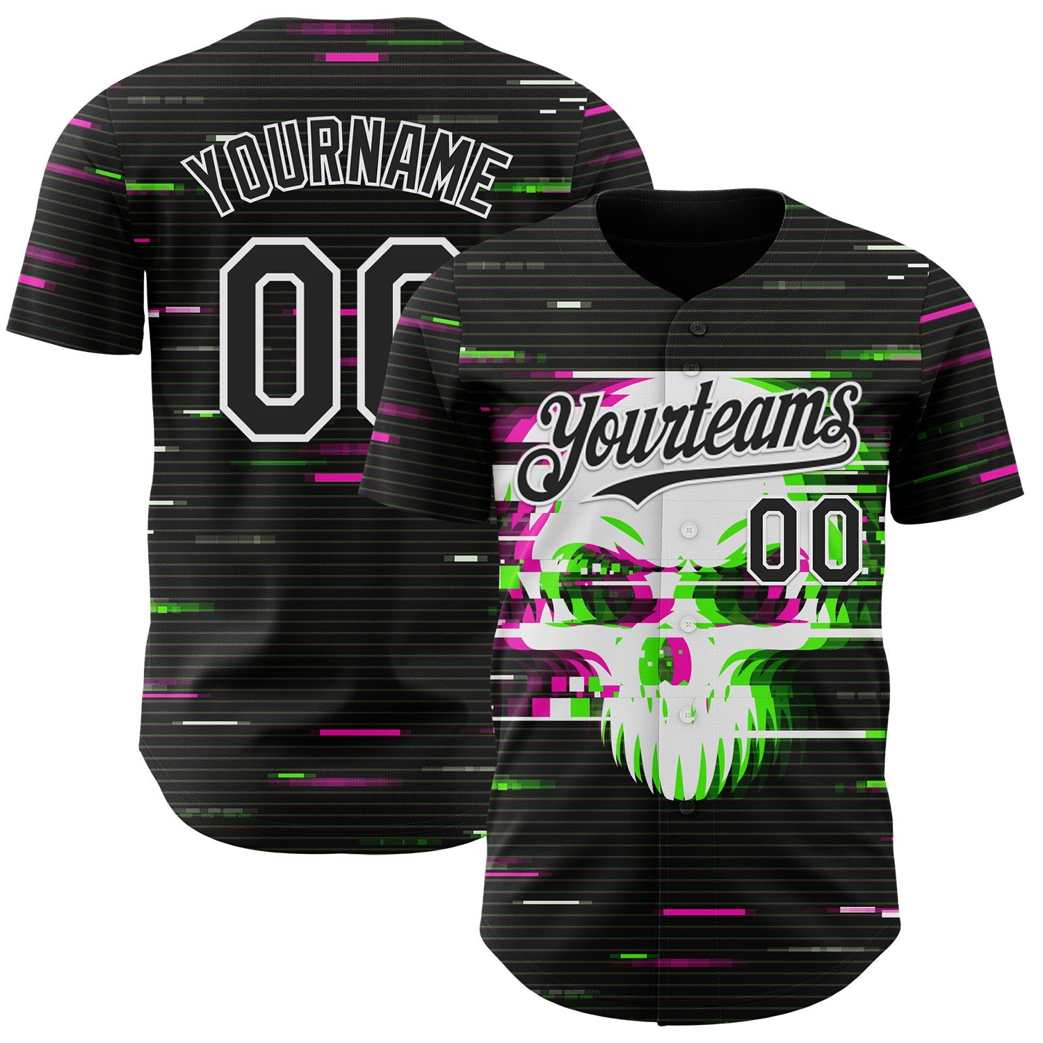 Custom Black-White Skull Authentic Baseball Jersey - Main View