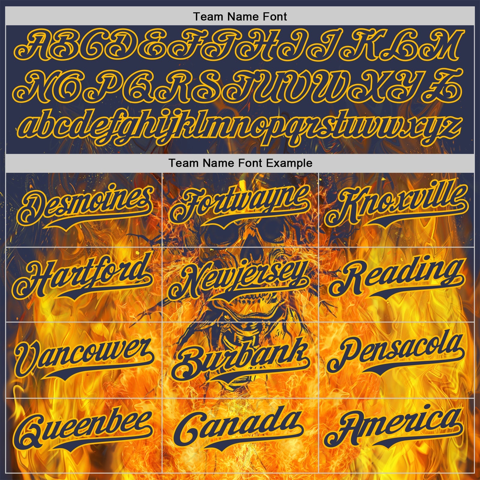 Custom Navy-Gold Flames Skull Authentic Baseball Jersey view 4