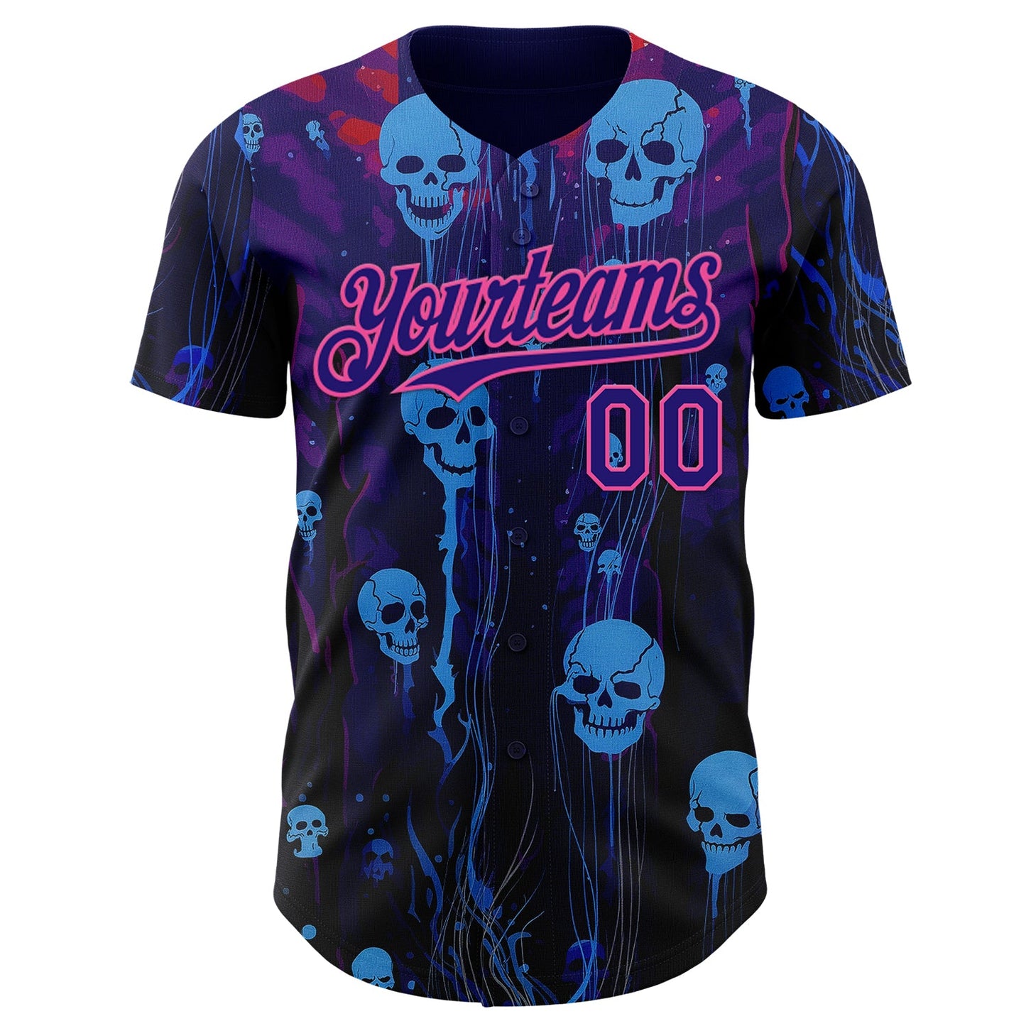 Custom Dark Purple-Pink Skull Authentic Baseball Jersey view 2