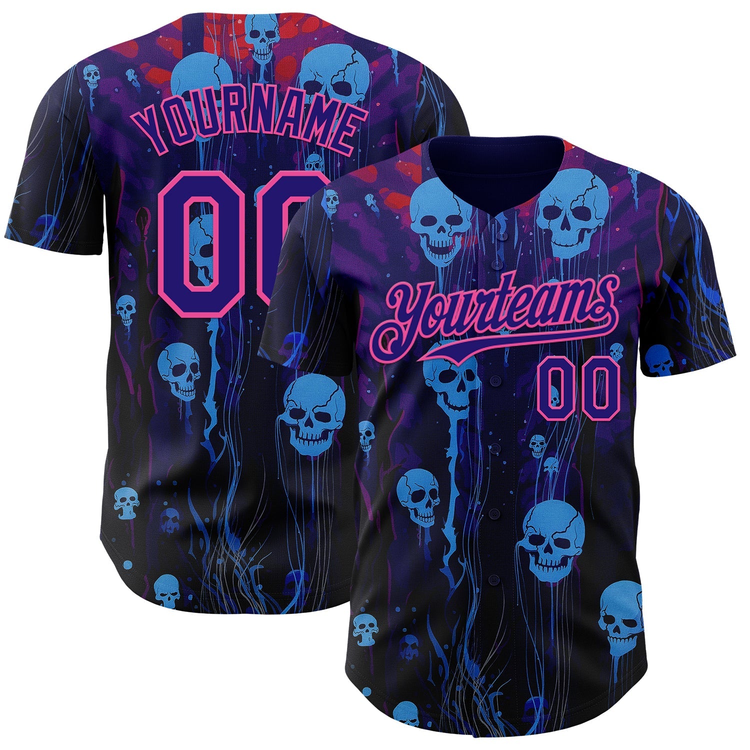 Custom Dark Purple-Pink Skull Authentic Baseball Jersey - Main View