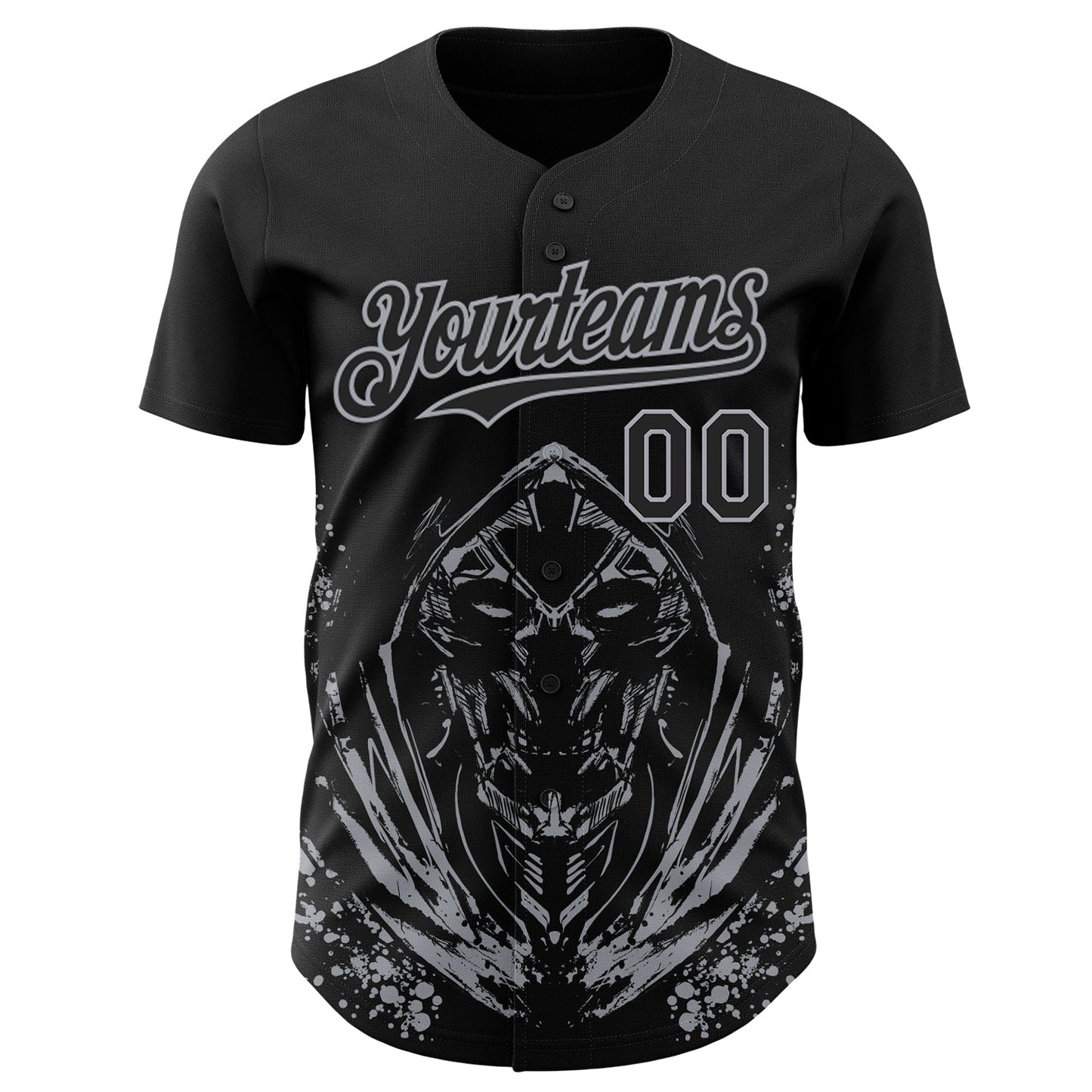 Custom Black-Gray Skull Authentic Baseball Jersey view 2