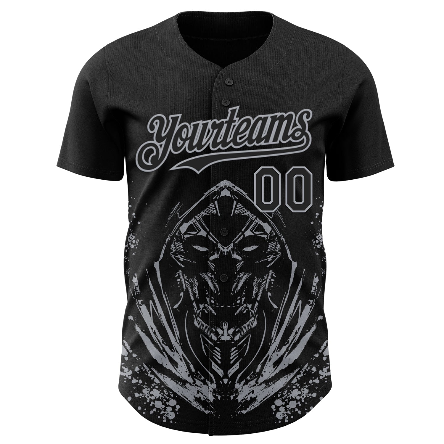 Custom Black-Gray Skull Authentic Baseball Jersey view 2