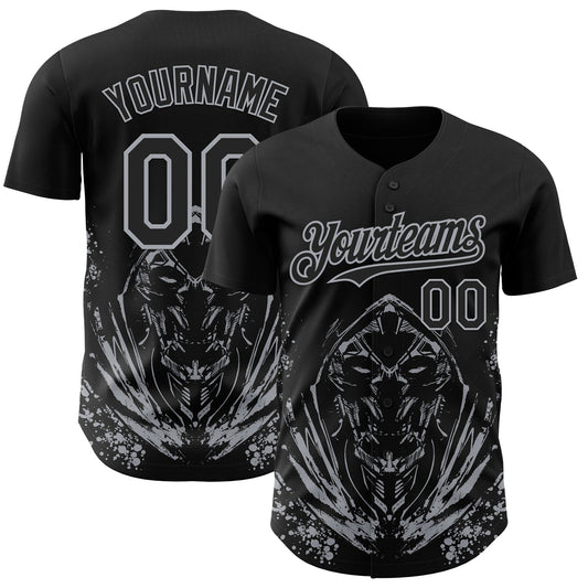 Custom Black-Gray Skull Authentic Baseball Jersey - Main View