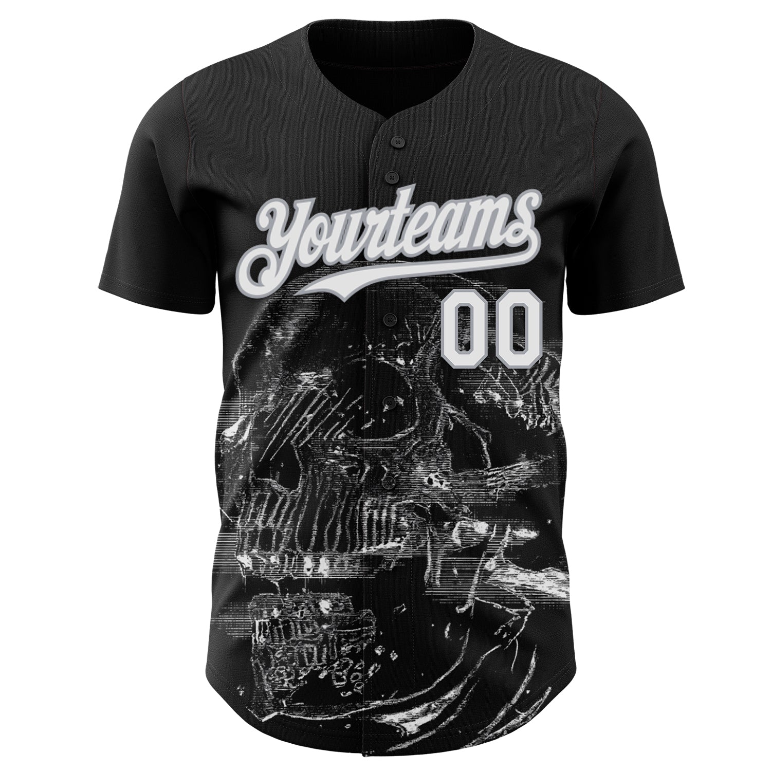 Custom Black White-Gray Skull Authentic Baseball Jersey view 2