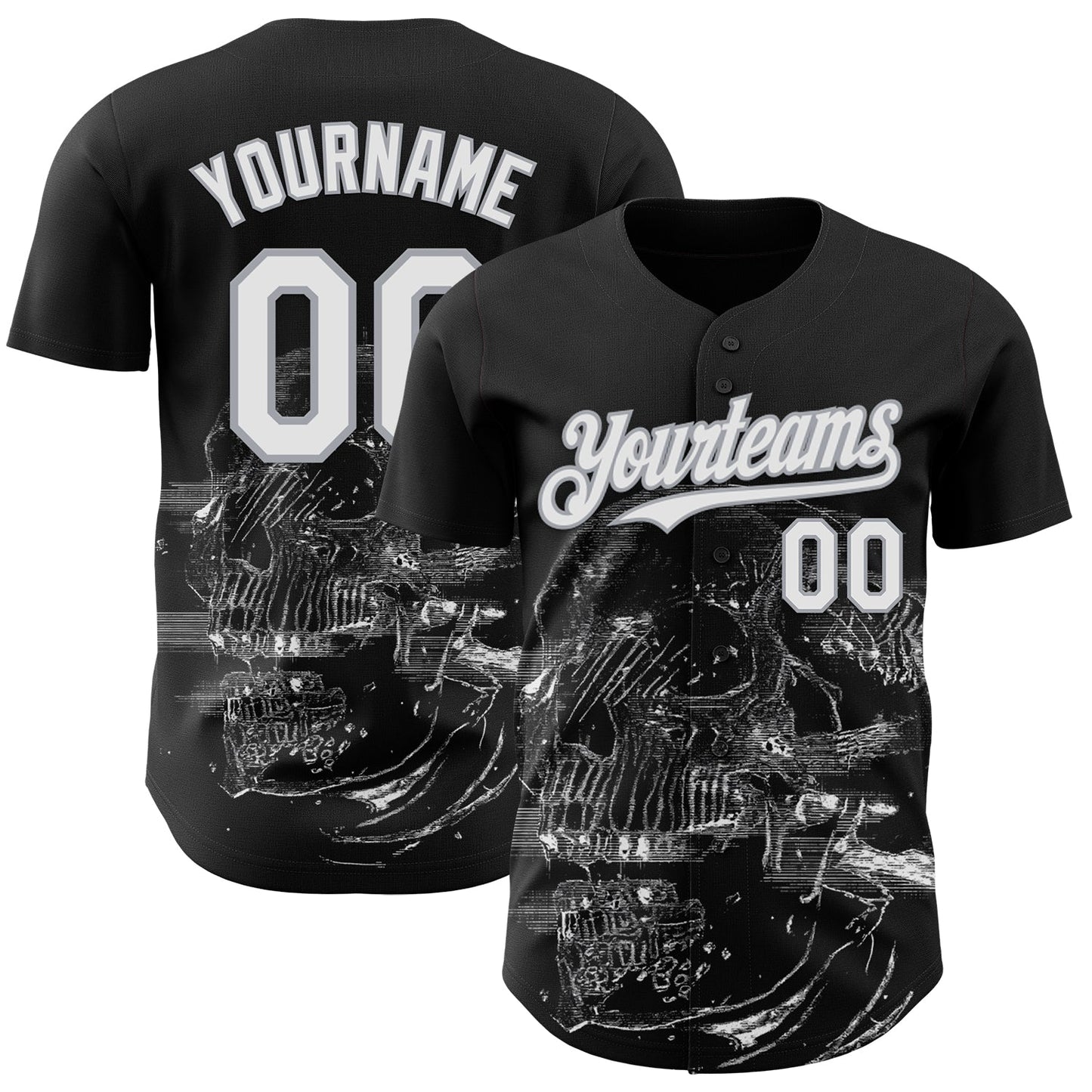 Custom Black White-Gray Skull Authentic Baseball Jersey - Main View