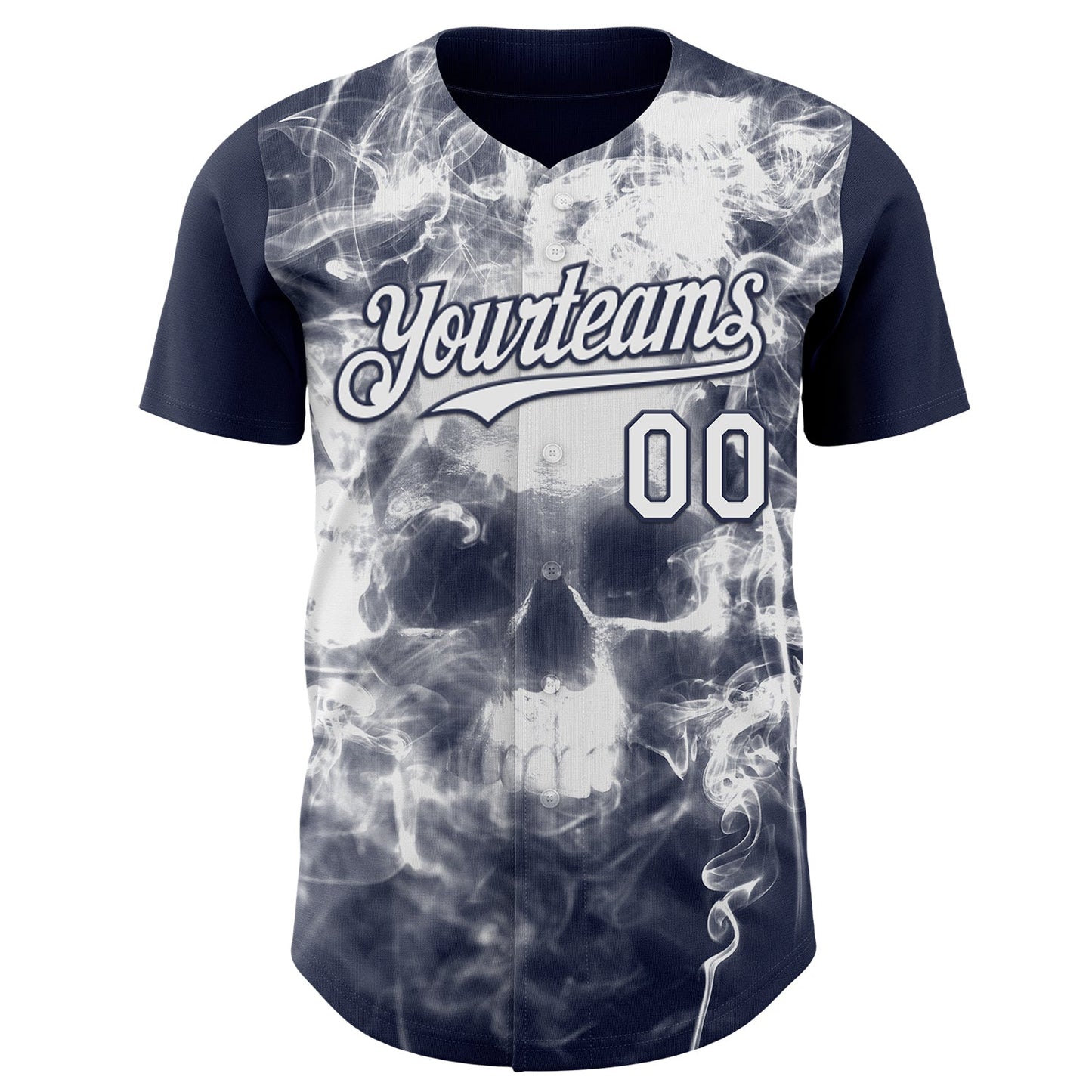 Custom Navy-White Flames Skull Smoke Authentic Baseball Jersey view 2