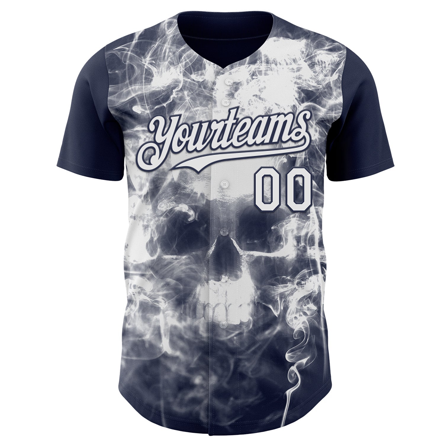 Custom Navy-White Flames Skull Smoke Authentic Baseball Jersey view 2