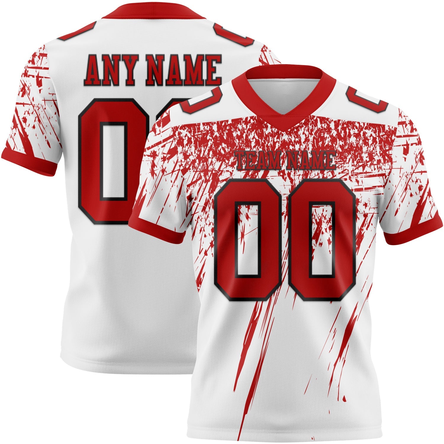 Custom White Red-Black Authentic Distressed Scratch Brush Stroke Football Jersey - Main View
