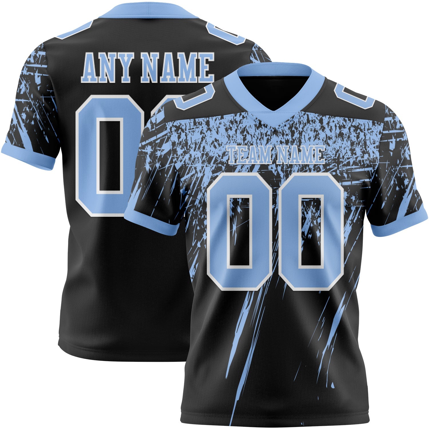 Custom Black Light Blue-White Authentic Distressed Scratch Brush Stroke Football Jersey - Main View