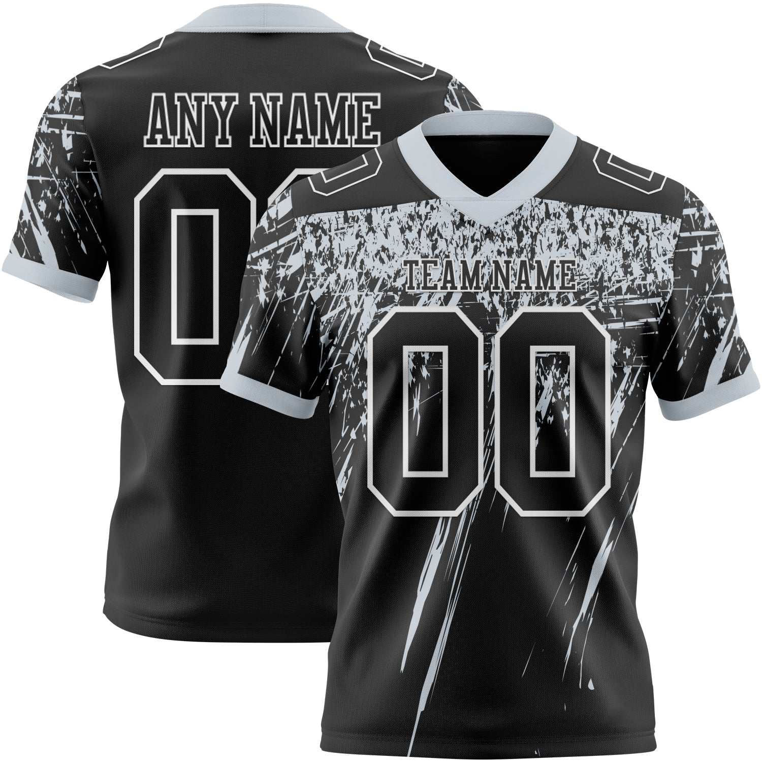 Custom Black Silver-White Authentic Distressed Scratch Brush Stroke Football Jersey - Main View