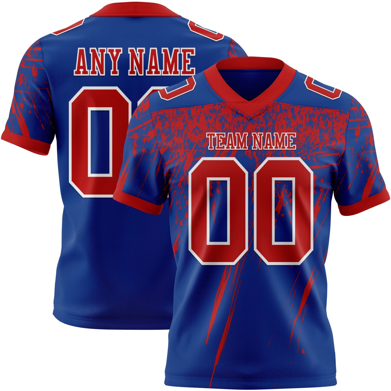 Custom Royal Red-White Authentic Distressed Scratch Brush Stroke Football Jersey - Main View